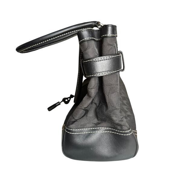 Coach Hampton Signature Black Jacquard Leather Trim Satchel Tote Bag Purse Y2K - Picture 5 of 13